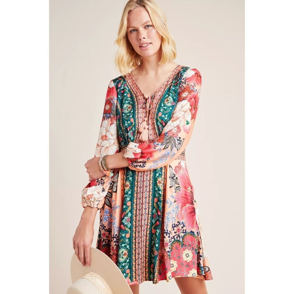 NWT FARM Rio x Anthropologie Topanga Mini in Floral Print V-Neck Dress L $180